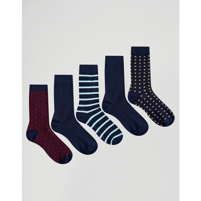 ASOS - Socken mit Muster, 5er-Pack - Marineblau