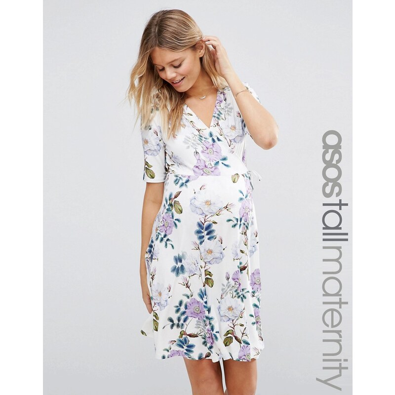 ASOS Maternity TALL - Nachmittagskleid in Minilänge mit Blumenprint in Vintage-Optik - Mehrfarbig