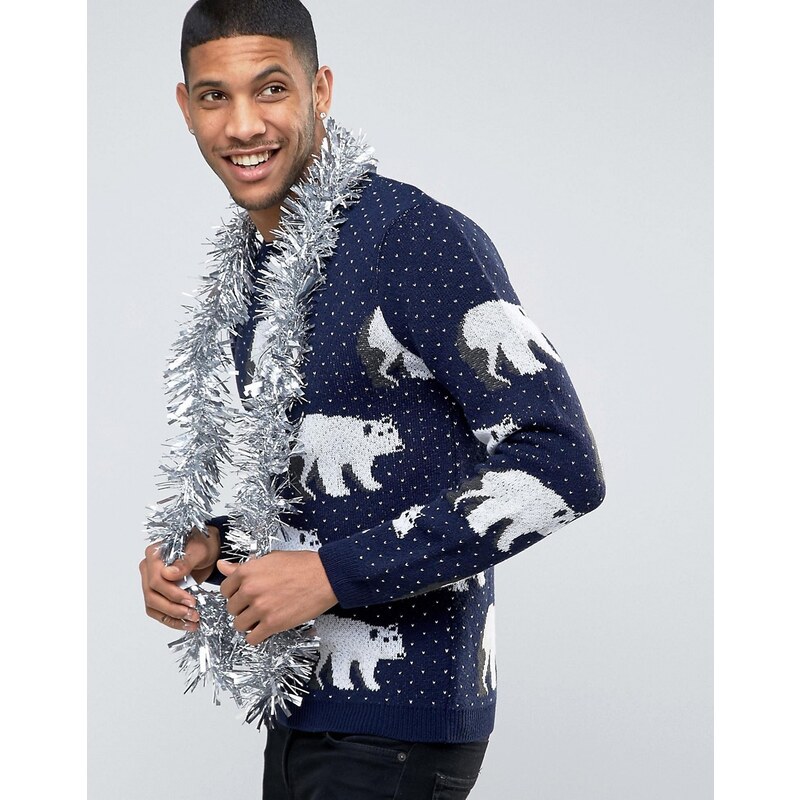 ASOS - Weihnachtlicher Pullover mit Eisbären - Marineblau
