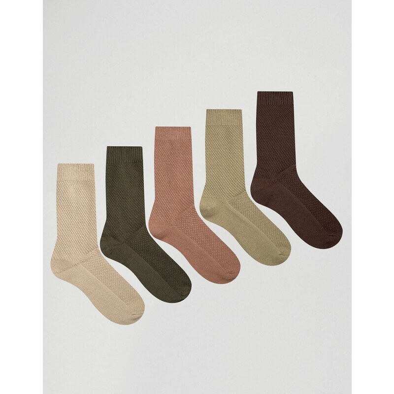 ASOS - Socken mit Waffelmuster in Khaki 5-er Set 33% SPAREN - Grün