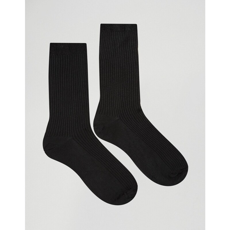 ASOS - Gerippte Socken in glänzendem Schwarz im 2er-Pack - Schwarz