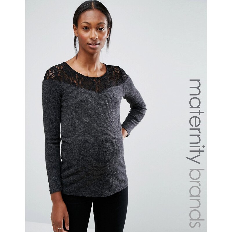 Mama.licious Mamalicious - Mode für Schwangere - Oberteil mit Spitzenbesatz - Grau
