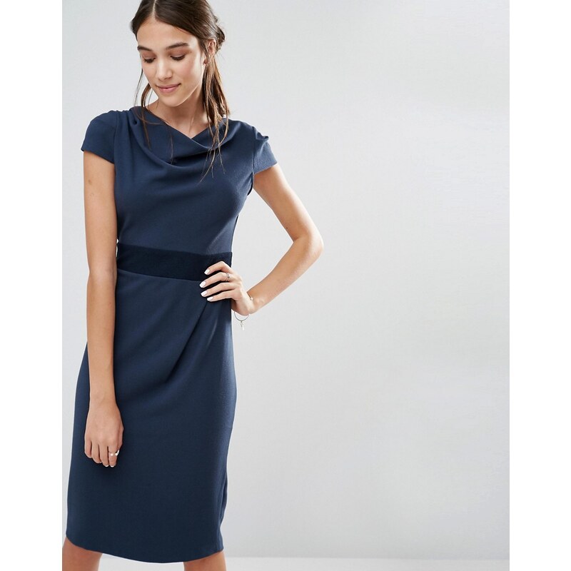 Closet London Closet - Kleid mit Wasserfallausschnitt und Kontrastbund - Blau