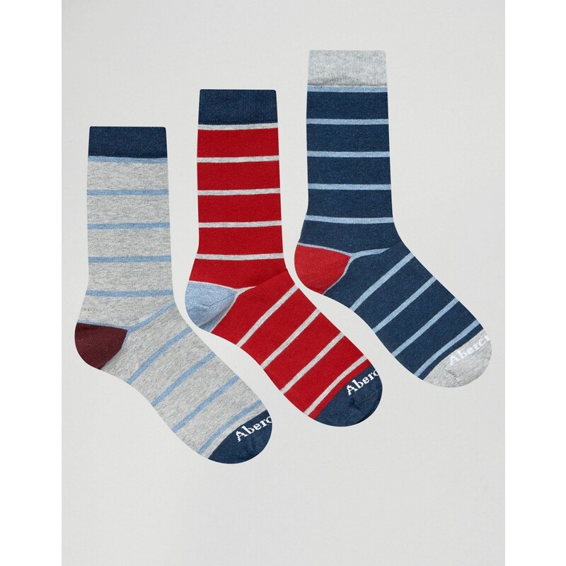 Abercrombie & Fitch - Gestreifte Socken im 3er-Pack - Mehrfarbig