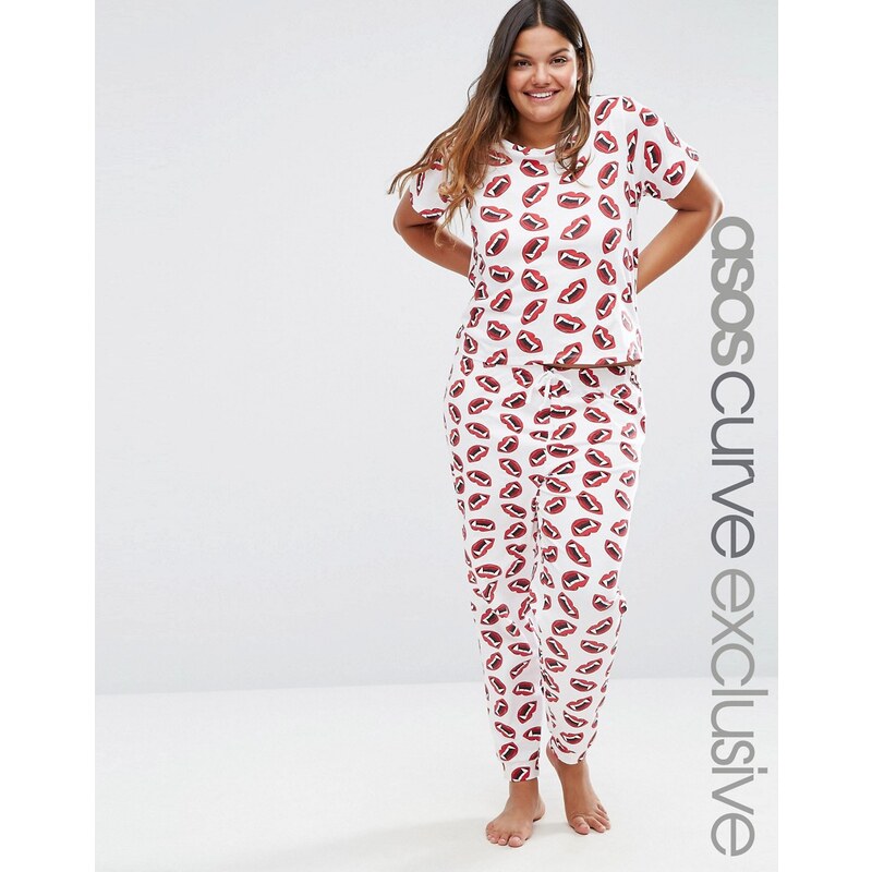ASOS CURVE - HALLOWEEN - Schlafanzug mit Fangzahn-Print - Weiß