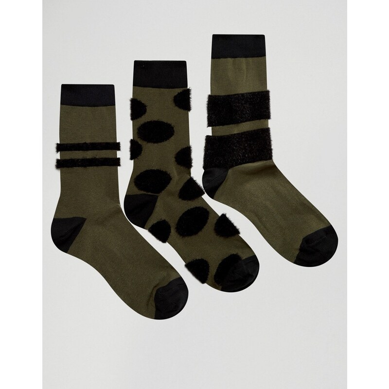 ASOS - Socken mit flauschigen Einsätzen im 3er-Pack - Grün