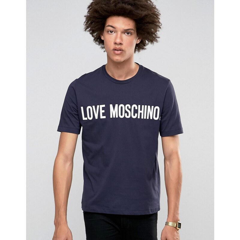Love Moschino - T-Shirt mit Logo - Marineblau