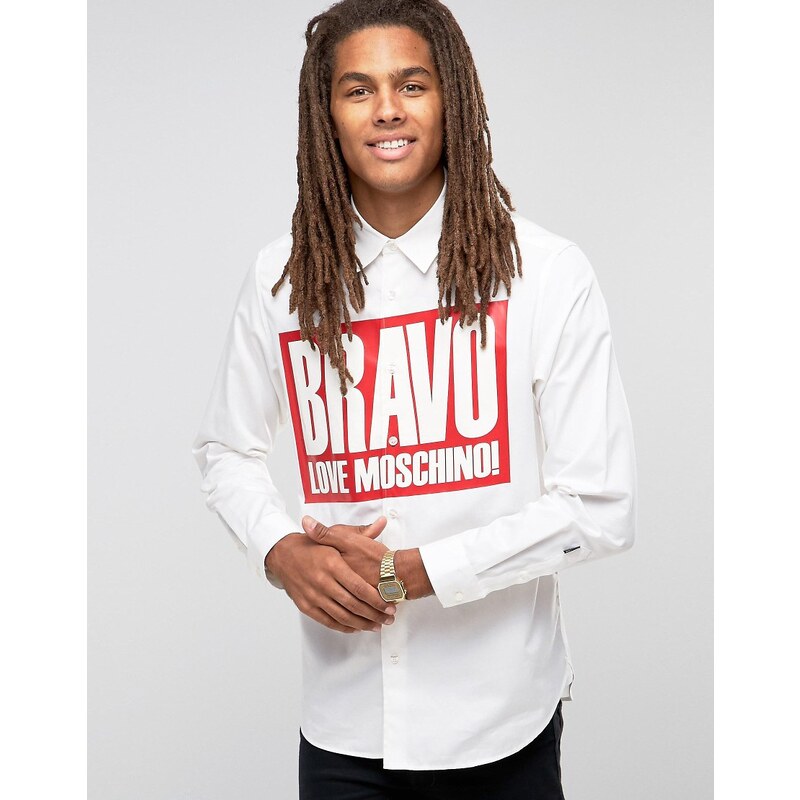Love Moschino - Oversize-Hemd mit Bravo-Print - Weiß