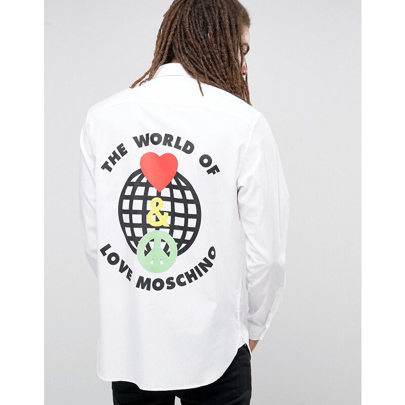 Love Moschino - Hemd mit The World Of-Print hinten - Weiß