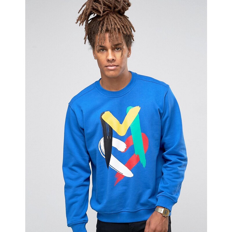 Love Moschino - Sweatshirt mit gemaltem Logo - Blau