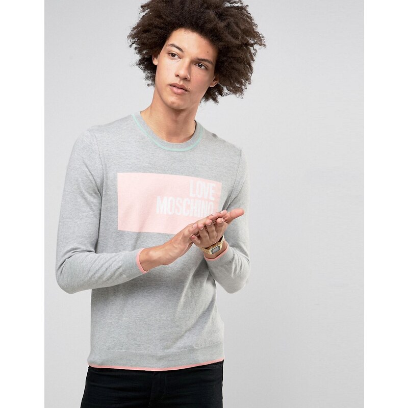 Love Moschino - Pullover mit pastellfarbenem Logo - Grau