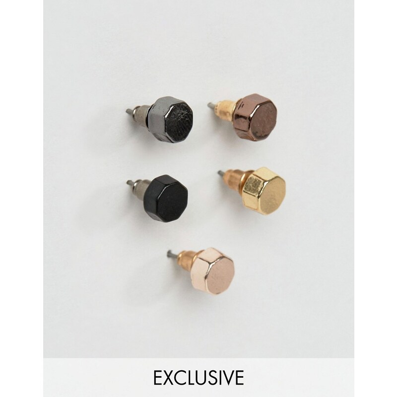 DesignB London - Achteckige Ohrringe im 5er-Pack - Mehrfarbig