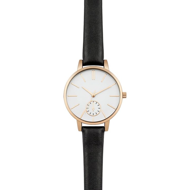New Look Schwarze Uhr mit Mini-Ziffernblättern und Armband in Lederoptik