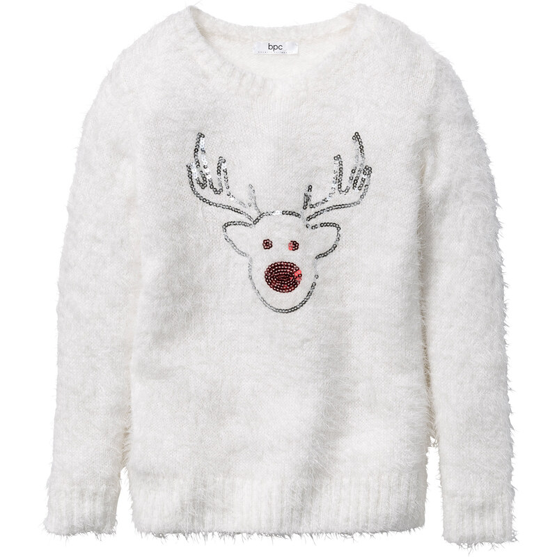 bpc bonprix collection Oversize Pullover mit Elchmotiv in weiß für Mädchen von bonprix