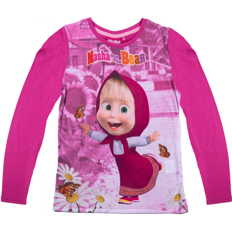 Mascha und der Bär Langarmshirt pink in Größe 104 für Mädchen aus 100 % Baumwolle Fotodruck: 100% Polyester