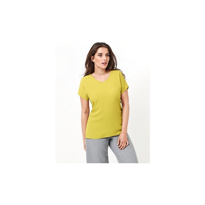 SAMOON Damen Samoon T-Shirt Kurzarm Rundhals Shirt mit Blusen-Front gelb 44,46,48,50,52,54