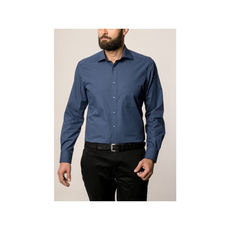 ETERNA MODERN FIT Langarmhemd dunkelblau bedruckt