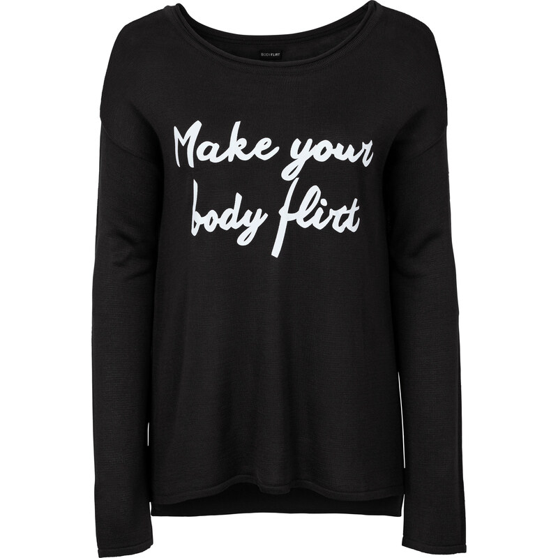 BODYFLIRT Pullover mit Schriftzug in schwarz für Damen von bonprix