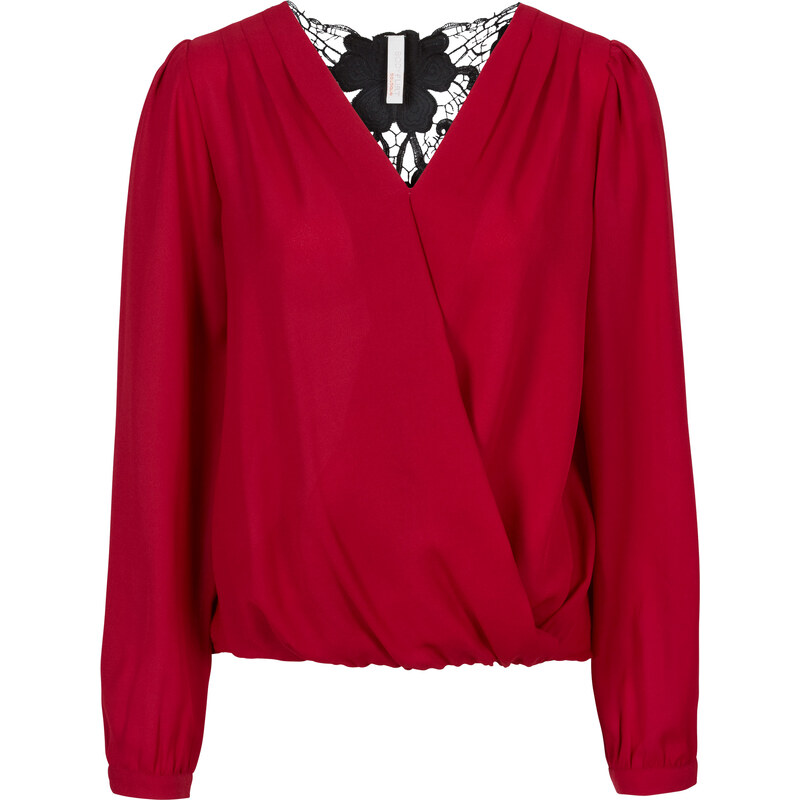 BODYFLIRT boutique Bluse mit Spitzeneinsatz in rot von bonprix
