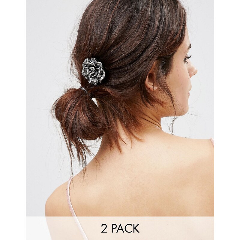 ASOS Pack of 2 Sparkle Flower Hair Clips - Schwarz