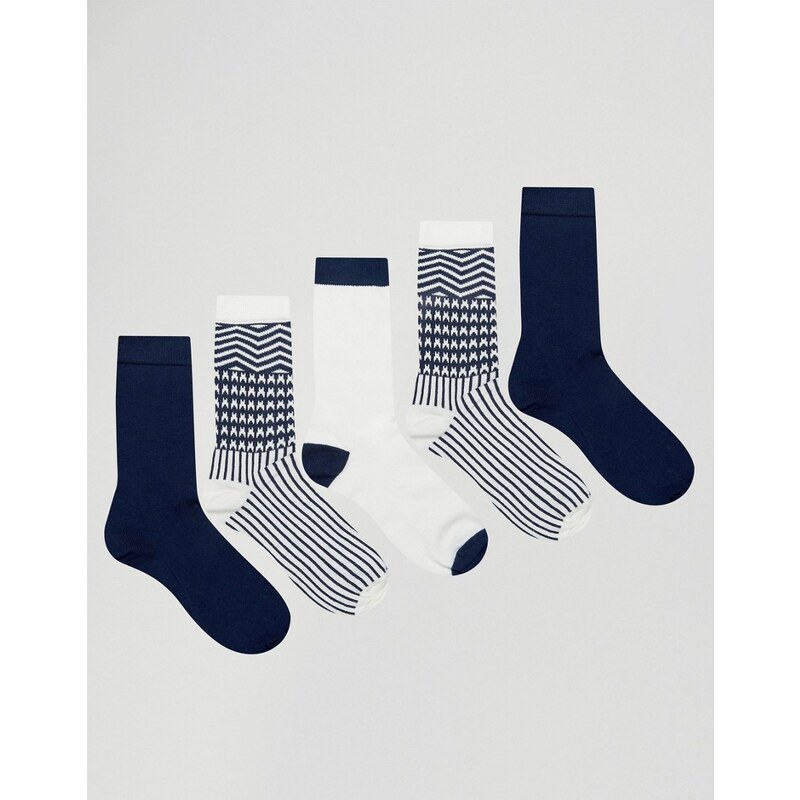 ASOS - 5er Pack Socken mit Azteken-Design - Marineblau