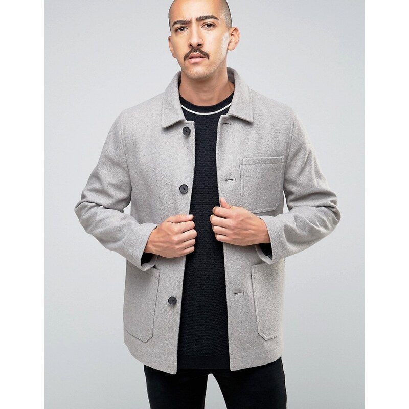 Stanley Adams - Mantel mit aufgesetzter Tasche und hohem Wollanteil - Grau