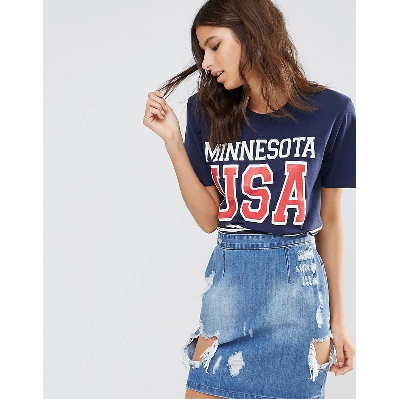 Missguided - T-Shirt mit „Minnesota“-Schriftzug - Marineblau