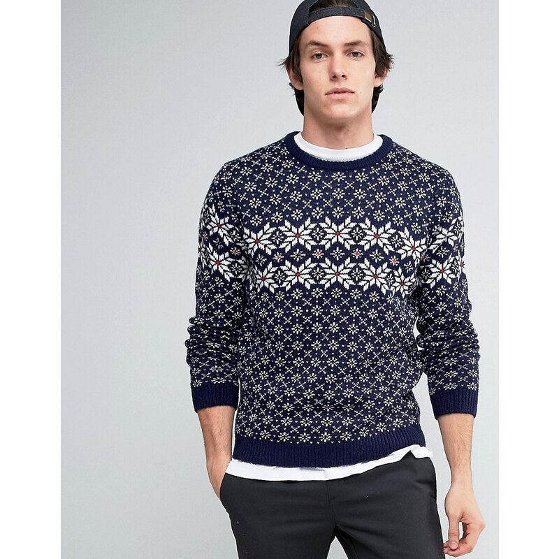 ASOS - Pullover mit Schneeflocken - Marineblau