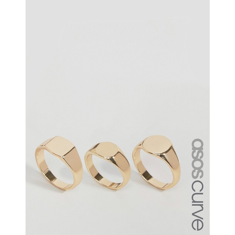 ASOS CURVE - Ringe im Siegelringstil, 3er-Pack - Gold