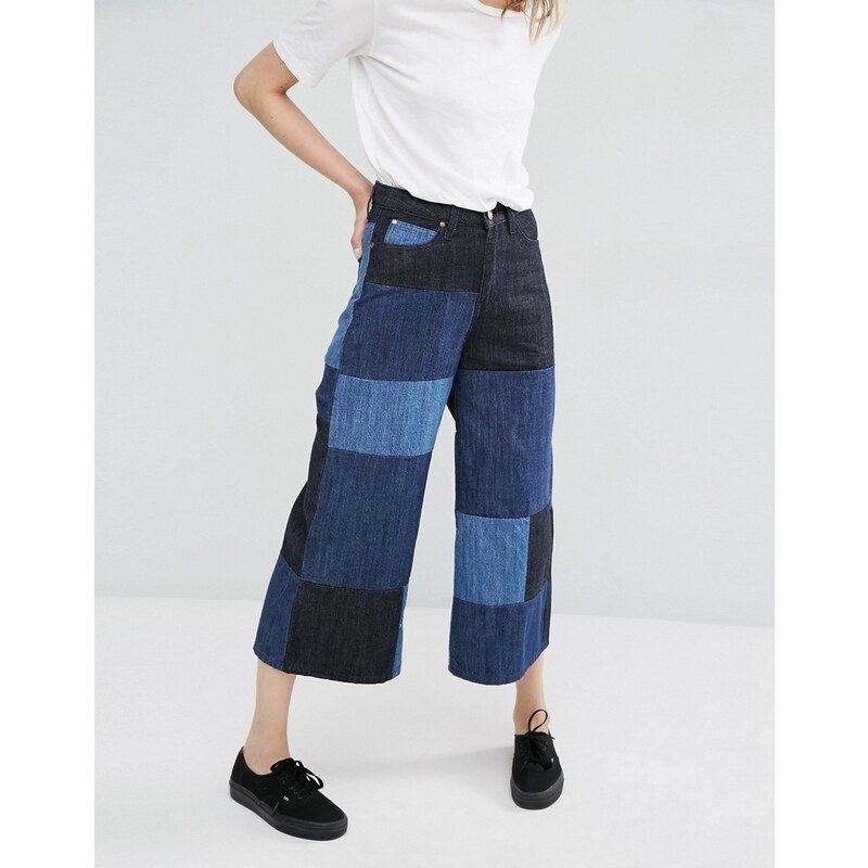 Dr Denim - Lykke - Patchwork-Culotte-Jeans mit weitem Beinschnitt - Blau