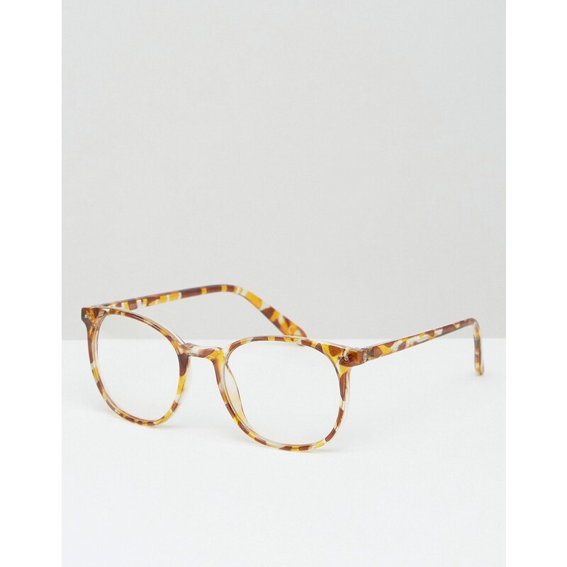 ASOS - Runde Geeky-Brille in Schildpattoptik mit transparenten Gläsern - Braun