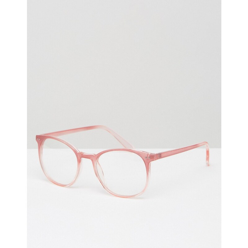 ASOS - Runde Geeky-Brille in Rosa mit transparenten Gläsern - Rosa