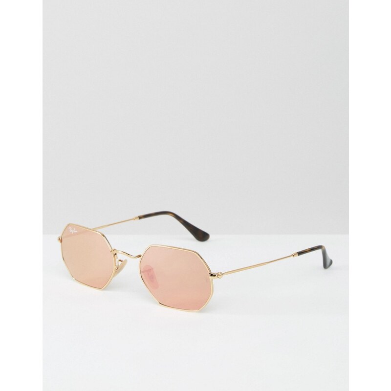 Ray-Ban - Sechseckige Sonnenbrille in klassischem Gold mit roségoldenen Gläsern - Gold