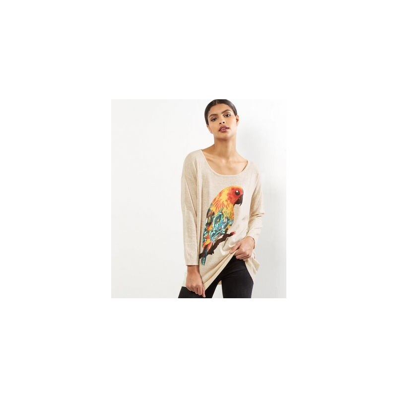 New Look Mela – Hellbeiger Pullover mit Papageienmotiv