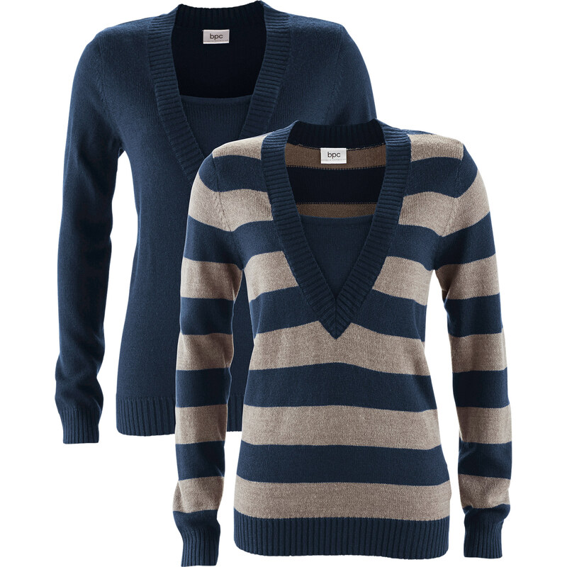 bpc bonprix collection Pullover im 2er-Pack langarm in blau für Damen von bonprix