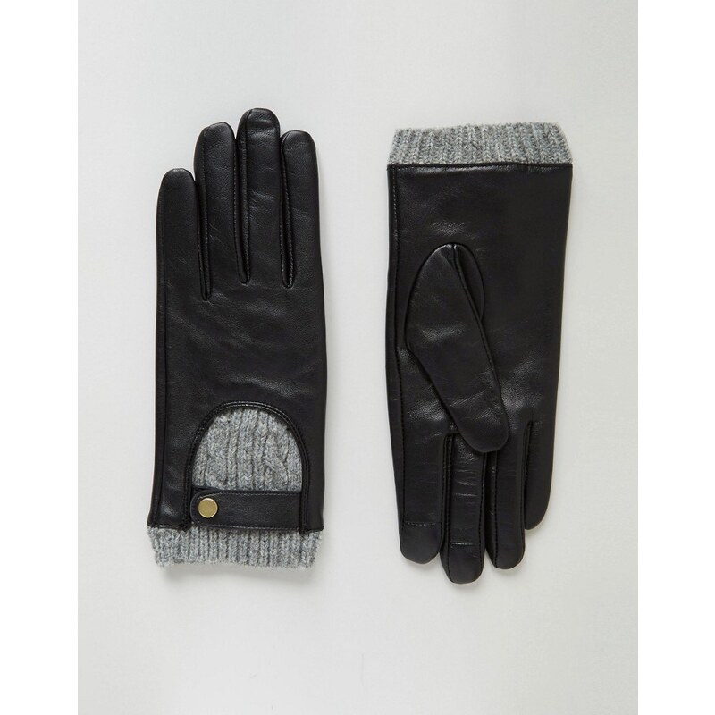ASOS - Handschuhe aus Leder und Zopfstrick für Touchscreen - Schwarz