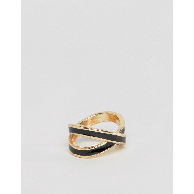 ASOS - Ring mit überkreuztem Design in Gold und Schwarz - Gold