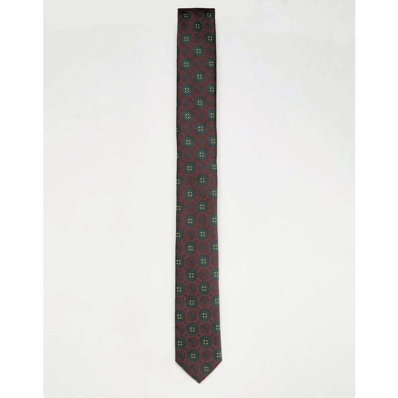 ASOS - Burgunderrote Krawatte mit Wappenprint - Rot