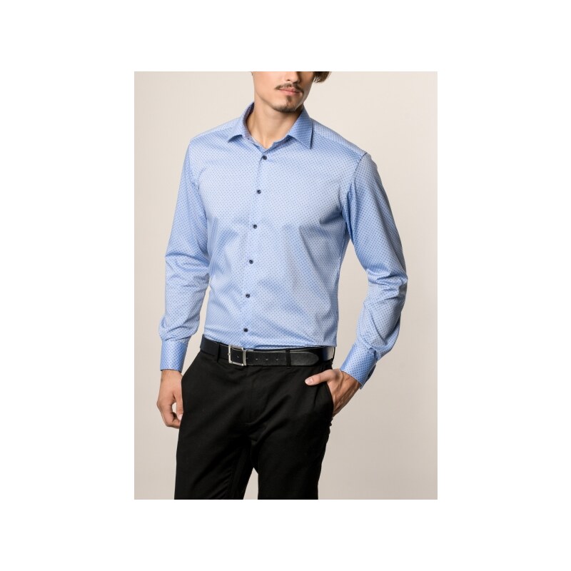 ETERNA MODERN FIT Langarmhemd blau gemustert Umschlagmanschette