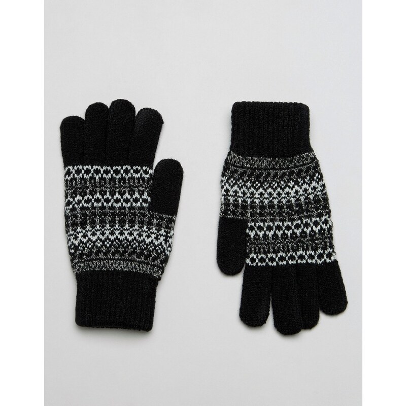 ASOS - Schwarze Handschuhe mit Norwegermuster - Schwarz