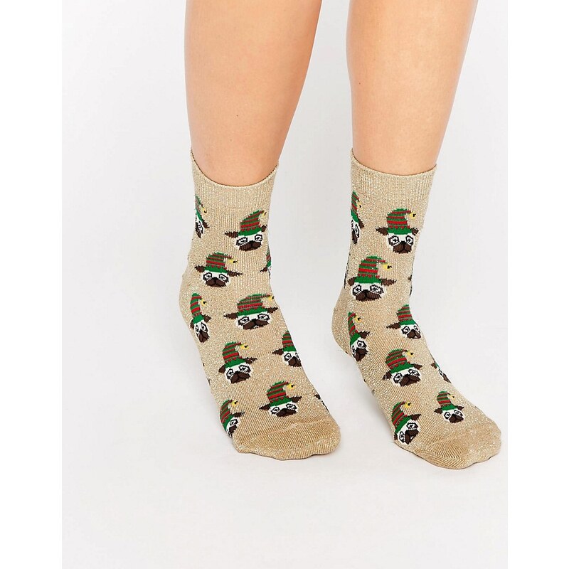 ASOS - Glitzernde Socken mit Mops-Elfenmützendesign in einer Weihnachtskugel - Blau
