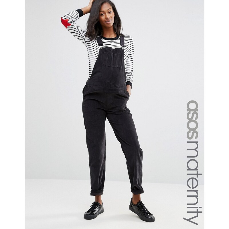 ASOS MATERNITY Cord Patch Pocket Dungaree in Washed Black - Schwarz