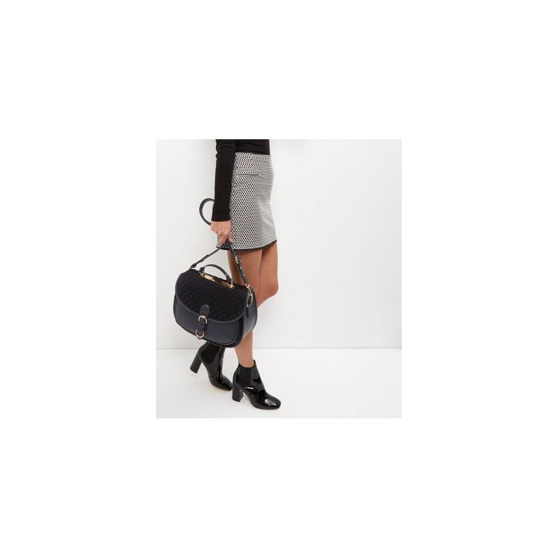 New Look Schwarze Satchel-Tasche mit gestepptem Einsatz, aus Kunstleder