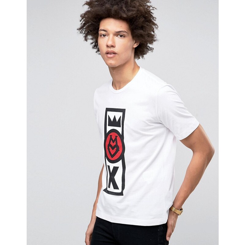 Love Moschino - T-Shirt mit dreifachem Logo - Weiß