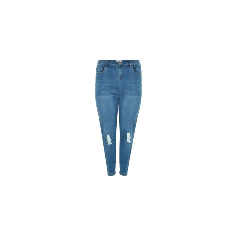 New Look Curves – Blaue Skinny-Jeans mit Rissen am Knie
