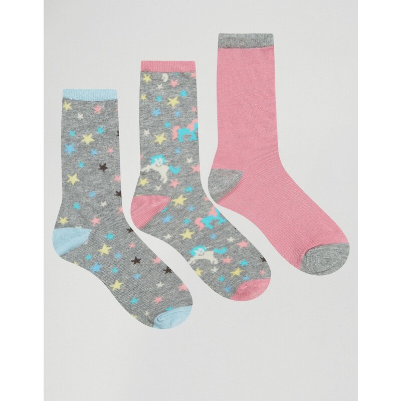 Chelsea Peers - Socken mit Sternen und Einhorn, 3er-Pack - Mehrfarbig