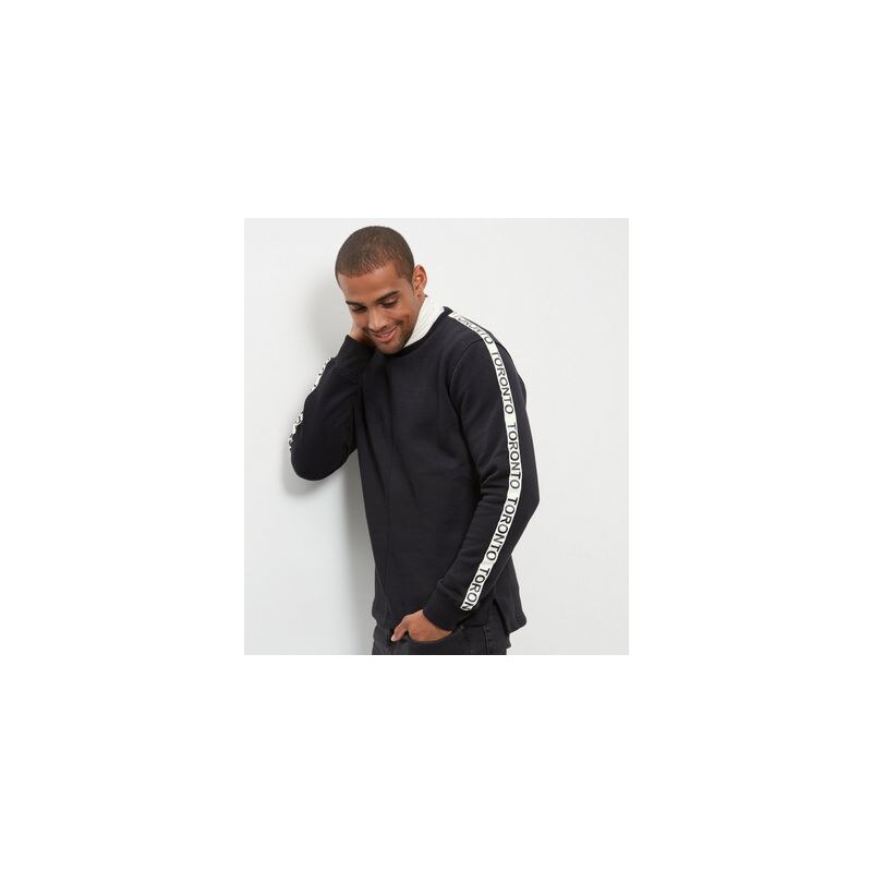 New Look Schwarzer Pullover mit „Toronto“-Streifen an den Ärmeln