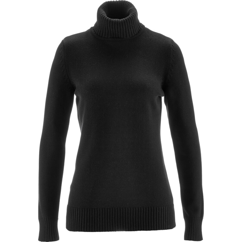 bpc bonprix collection Baumwoll Rollkragen- Pullover langarm in schwarz für Damen von bonprix