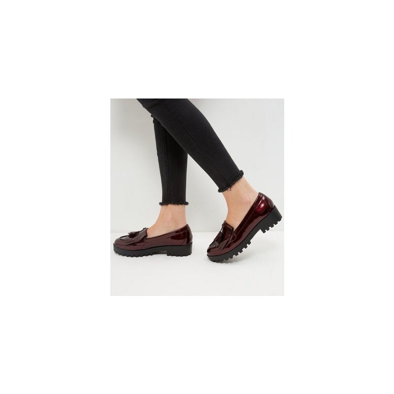 New Look Dunkelrote Loafers mit dicker Sohle