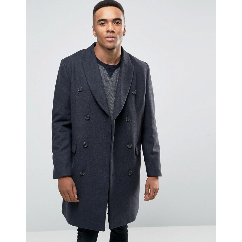 ASOS - Zweireihiger Mantel in Kalkgrau aus Wollmischung - Grau